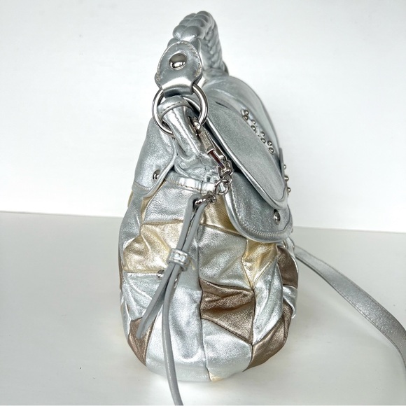 ♦️SOLD♦️MIU MIU Coffer Metallic Silver Gold Bronze Leather  Patchwork Shoulder - Picture 5 of 16